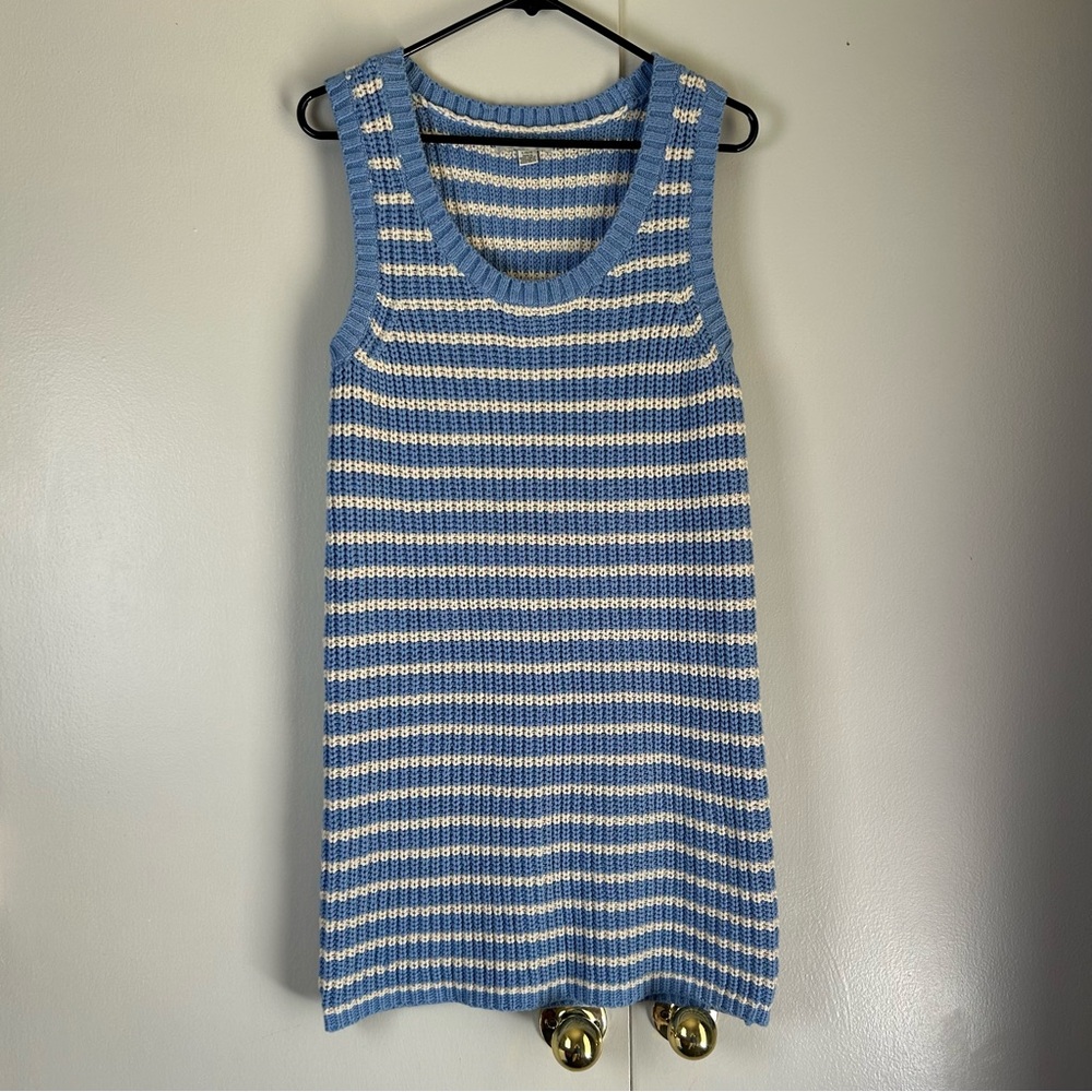 American Eagle Blue Stripe Crochet Knit Dress Women’s Size Large